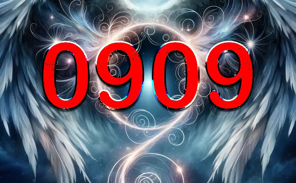 Rappresentazione mistica del numero angelico 0909 con simbolismo celestiale