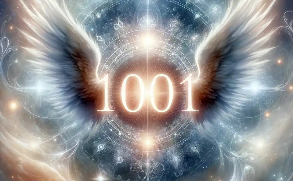 Rappresentazione artistica del numero angelico 1001 con sfondo celestiale