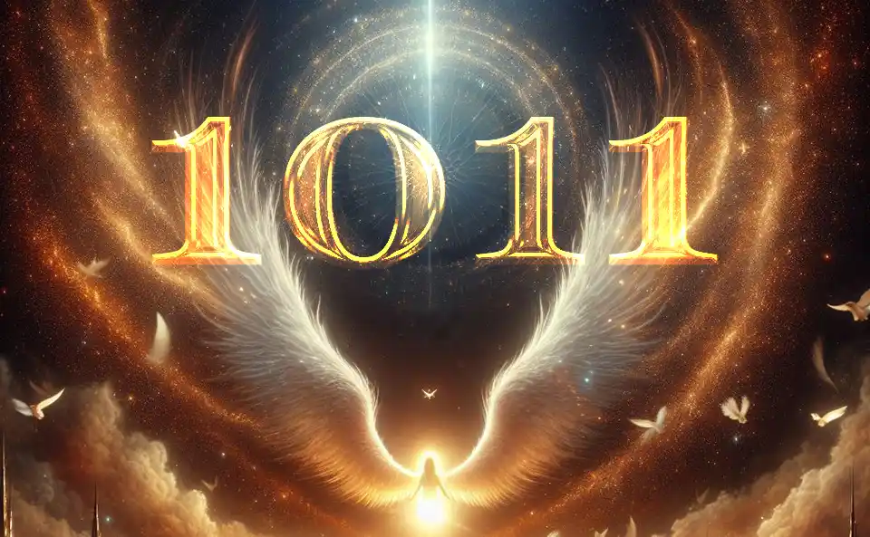 Rappresentazione artistica del numero angelico 1011 con sfondo celestiale