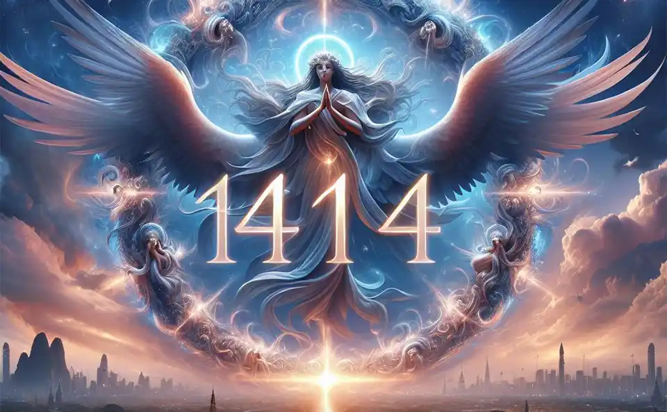 Numero angelico 1414 con simboli di intuizione e motivazione