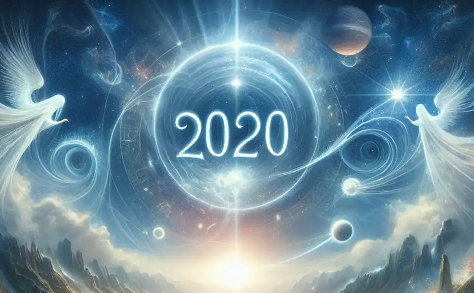 Carta di tarocchi del Numero Angelico 2020 con simboli di dualità e infinito