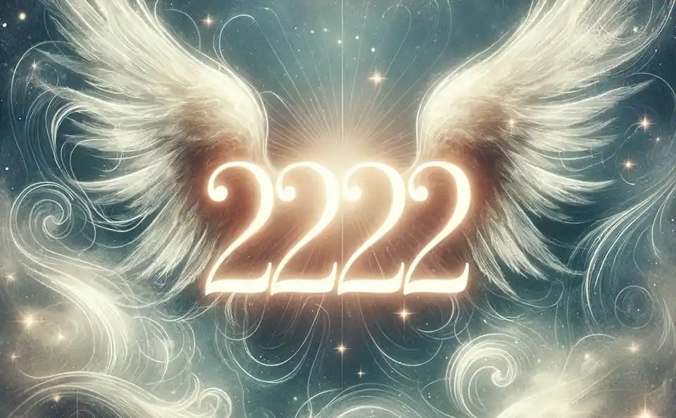 Illustrazione artistica del numero angelico 2222 su uno sfondo celestiale mistico