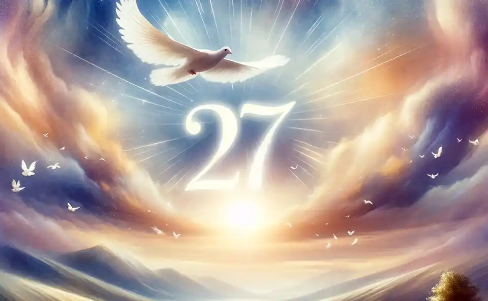 Paesaggio tranquillo con numero 27 che simboleggia pace ed equilibrio spirituale